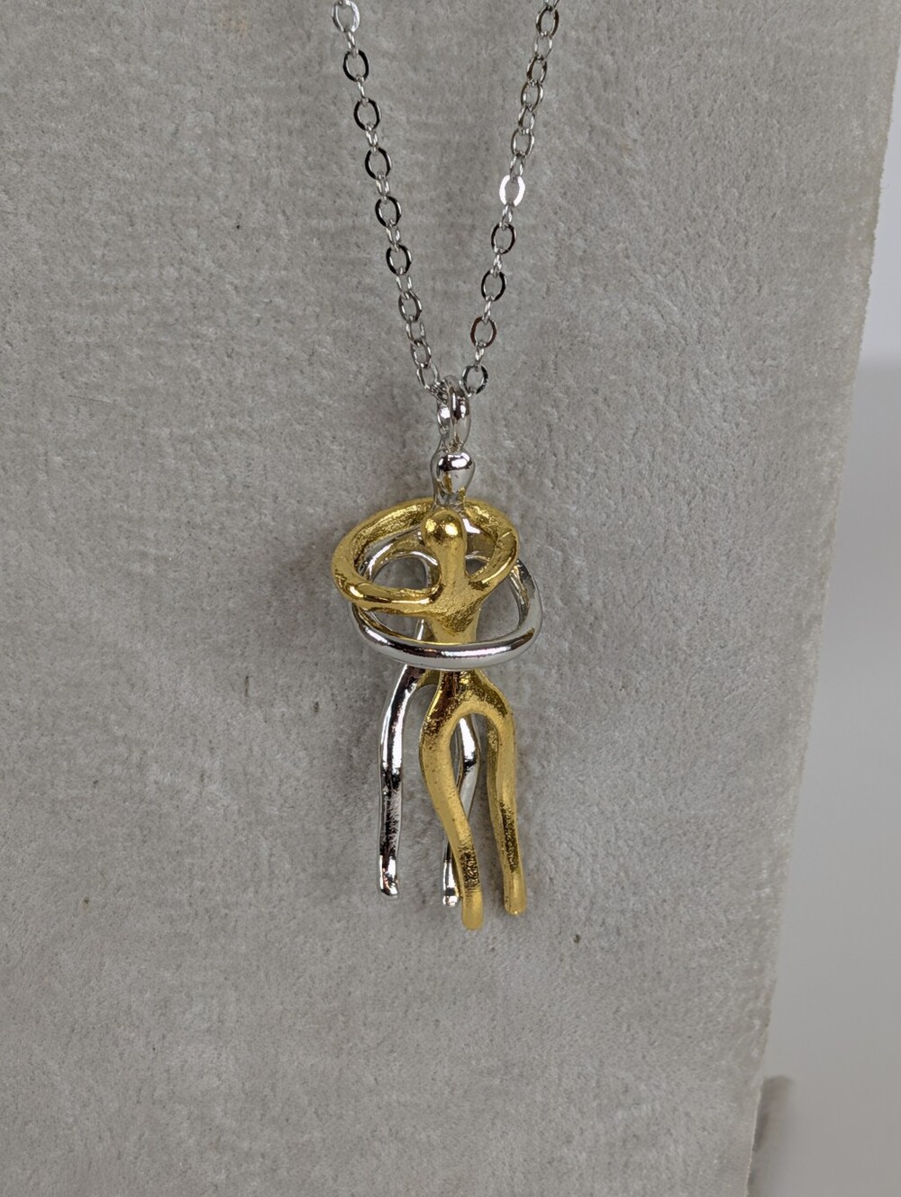​Two-Tone Embracing Couple Pendant Necklace Silver Gold Tone Romantic